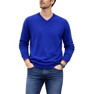 Codice V-Neck Merino Wool Blend V-neck Sweater Men L Royal Blue Preppy Luxury
